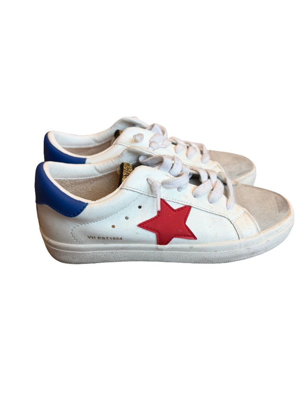Vintage Havana White Blue Star Suede Toe Cap Leather Sneakers Low Size 8 Women's